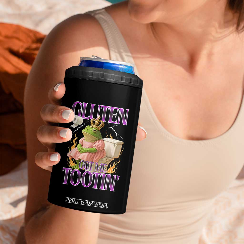 Funny Gluten Free Frog Princess Toilet Meme 4 in 1 Can Cooler Tumbler Gluten Got Me Tootin