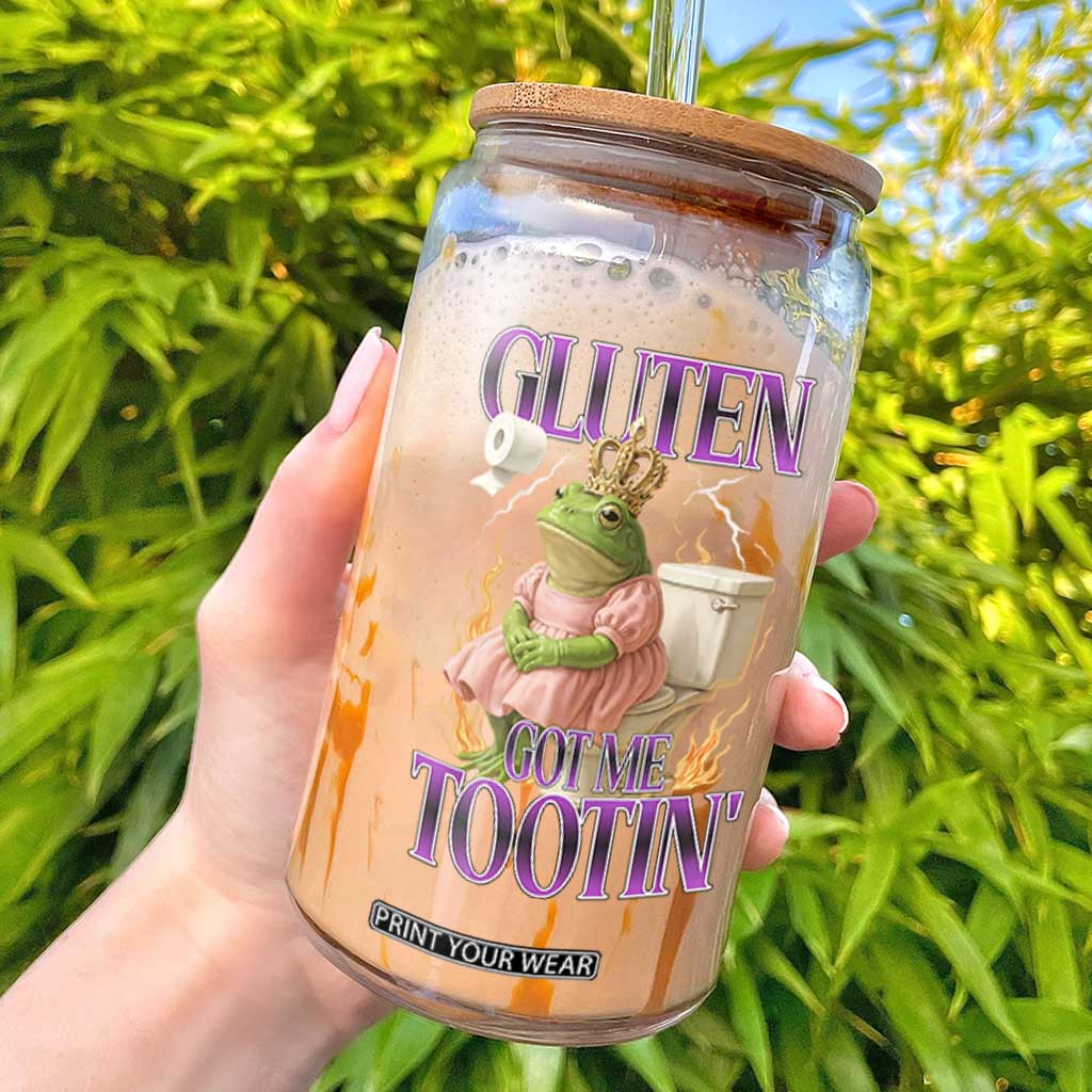 Funny Gluten Free Frog Princess Toilet Meme Glass Can Gluten Got Me Tootin TS02 Black Print Your Wear
