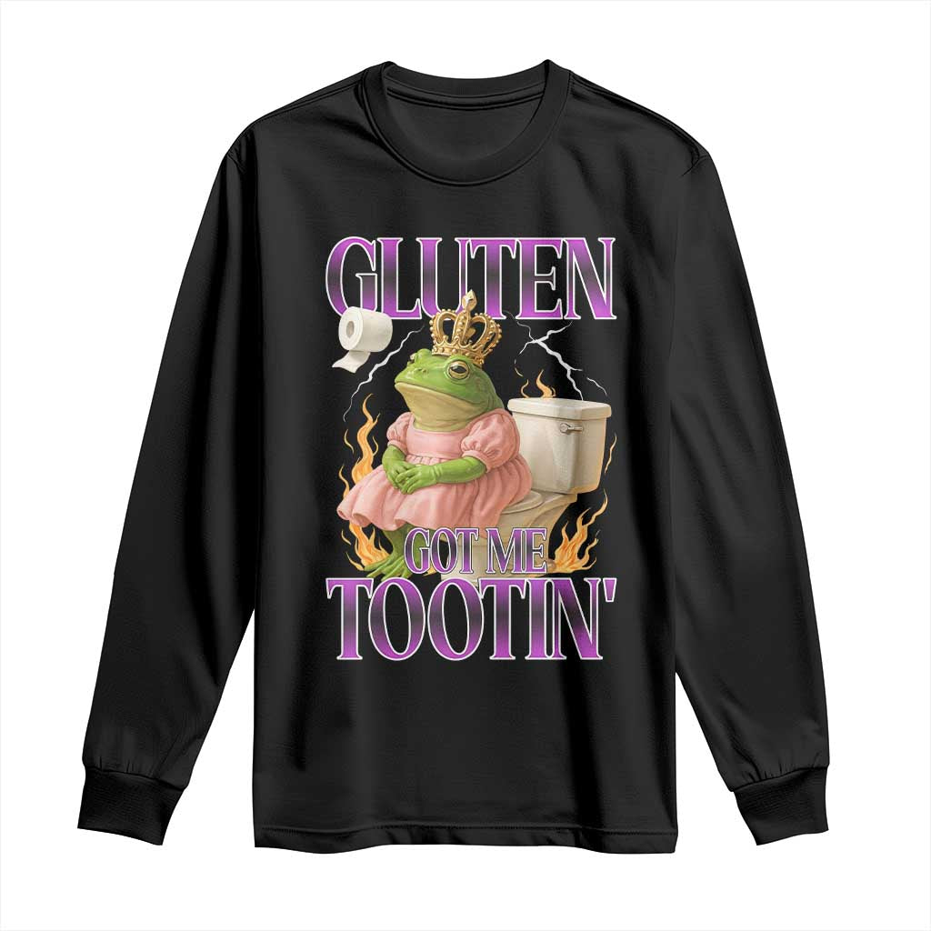 Funny Gluten Free Frog Princess Toilet Meme Long Sleeve Shirt Gluten Got Me Tootin TS02 Black Print Your Wear