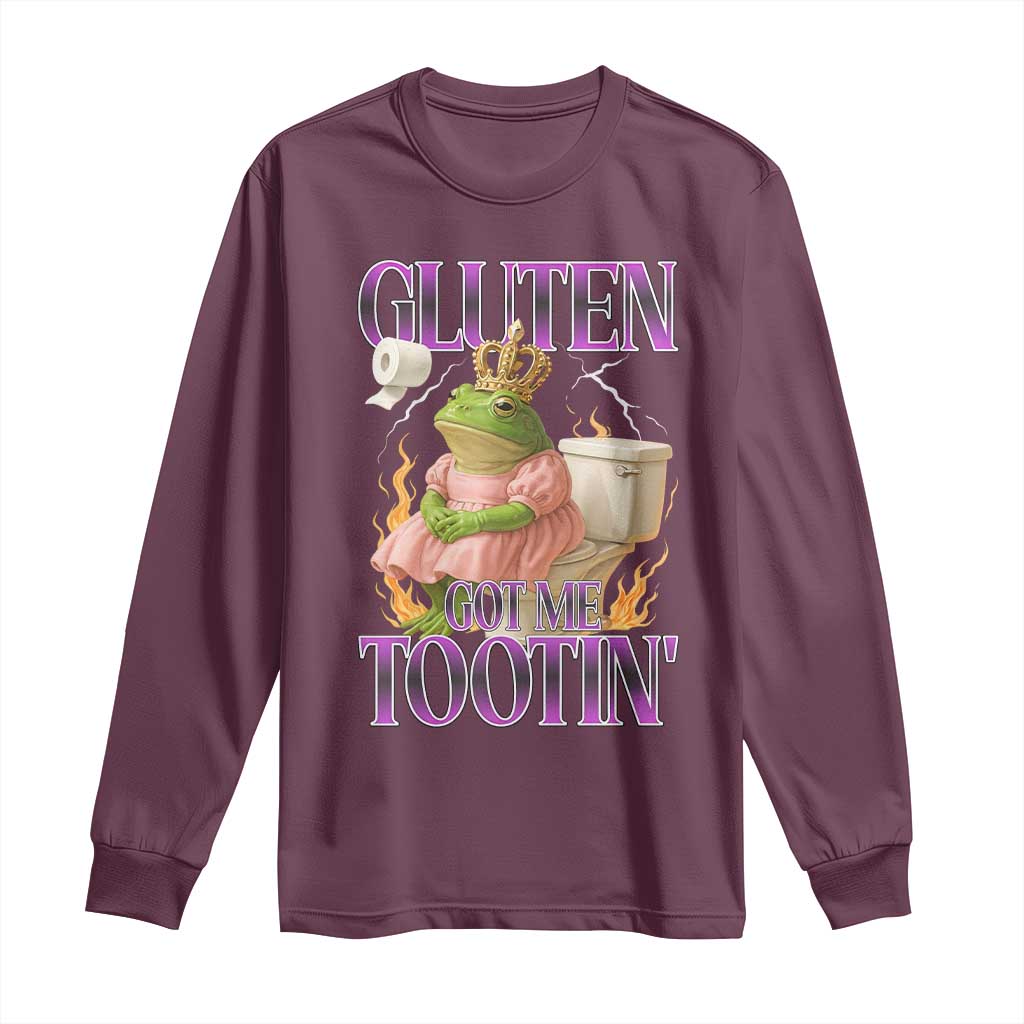Funny Gluten Free Frog Princess Toilet Meme Long Sleeve Shirt Gluten Got Me Tootin