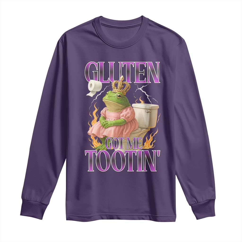 Funny Gluten Free Frog Princess Toilet Meme Long Sleeve Shirt Gluten Got Me Tootin
