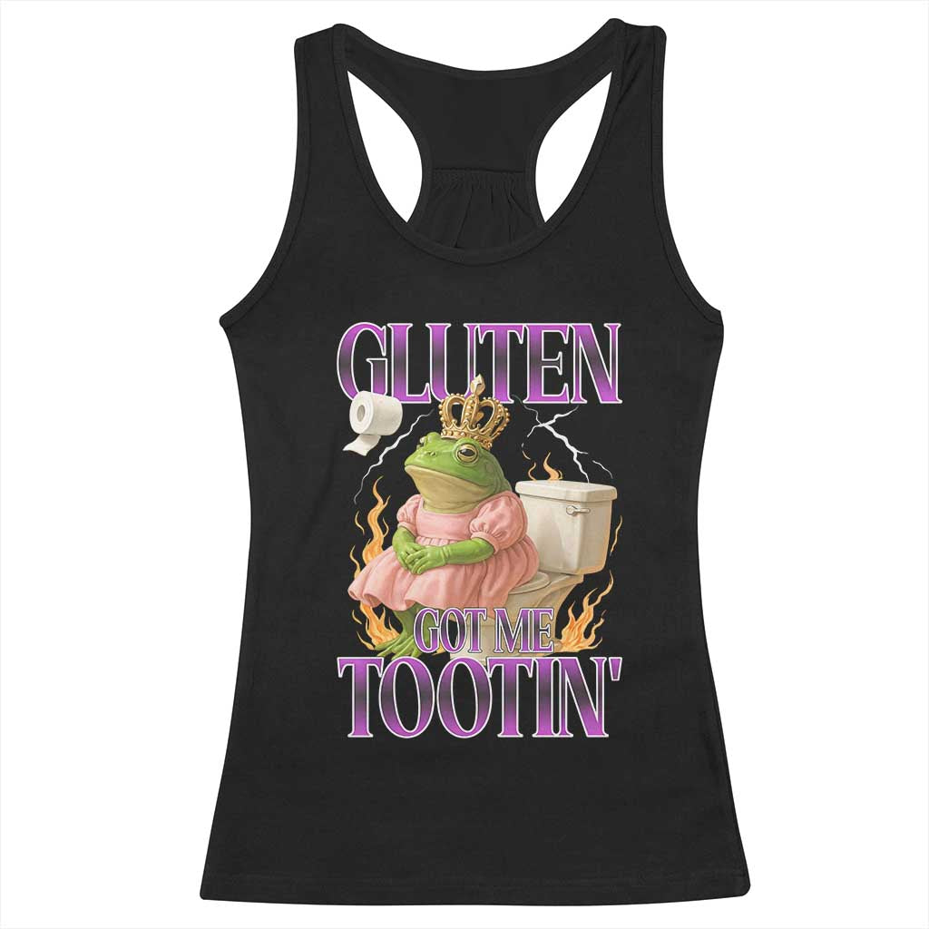 Funny Gluten Free Frog Princess Toilet Meme Racerback Tank Top Gluten Got Me Tootin TS02 Black Print Your Wear
