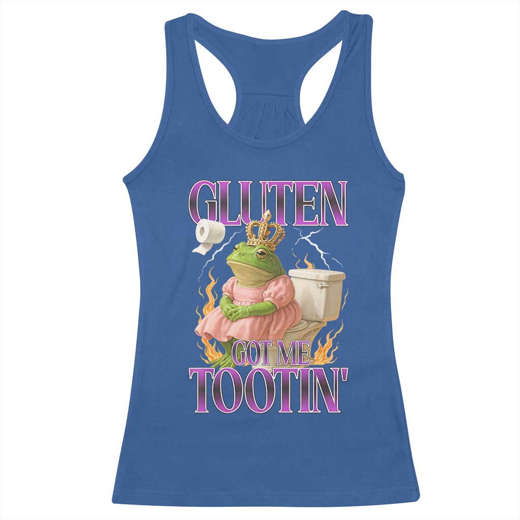Funny Gluten Free Frog Princess Toilet Meme Racerback Tank Top Gluten Got Me Tootin