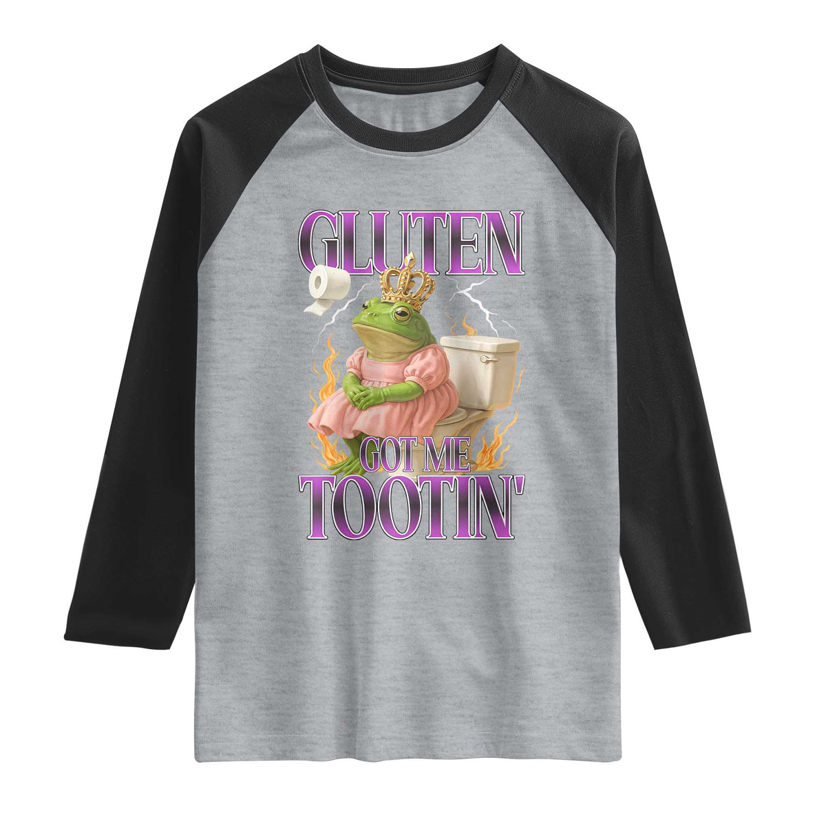 Funny Gluten Free Frog Princess Toilet Meme Raglan Shirt Gluten Got Me Tootin