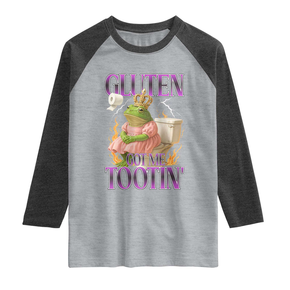 Funny Gluten Free Frog Princess Toilet Meme Raglan Shirt Gluten Got Me Tootin
