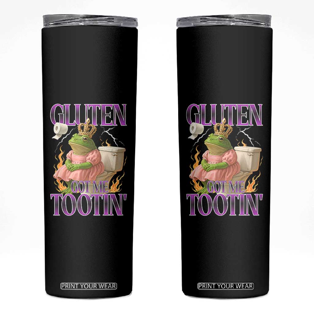 Funny Gluten Free Frog Princess Toilet Meme Skinny Tumbler Gluten Got Me Tootin TS02 Black Print Your Wear