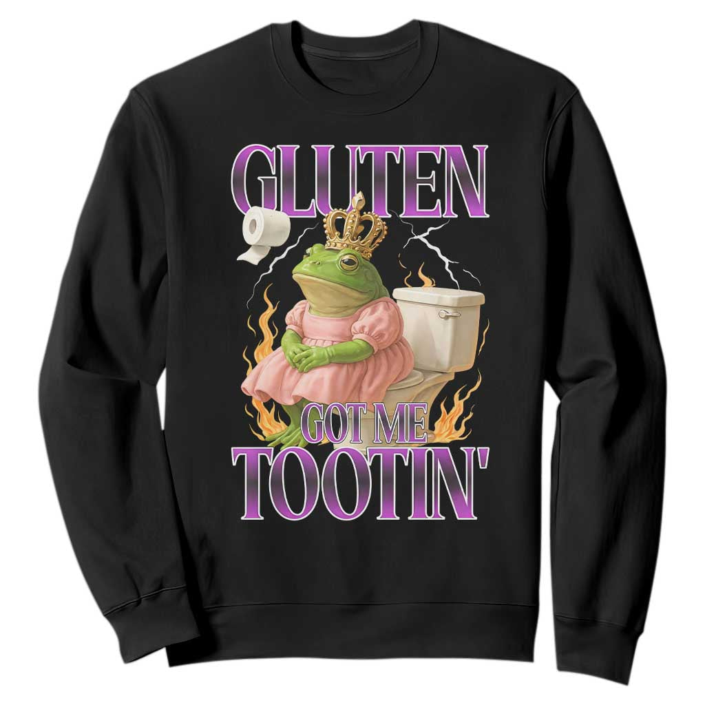 Funny Gluten Free Frog Princess Toilet Meme Sweatshirt Gluten Got Me Tootin TS02 Black Print Your Wear