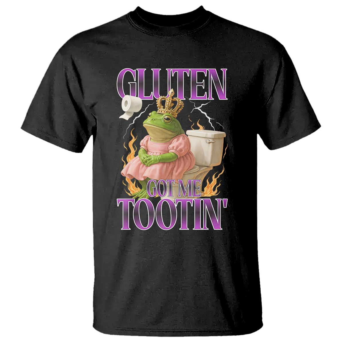 Funny Gluten Free Frog Princess Toilet Meme T Shirt Gluten Got Me Tootin TS02 Black Print Your Wear