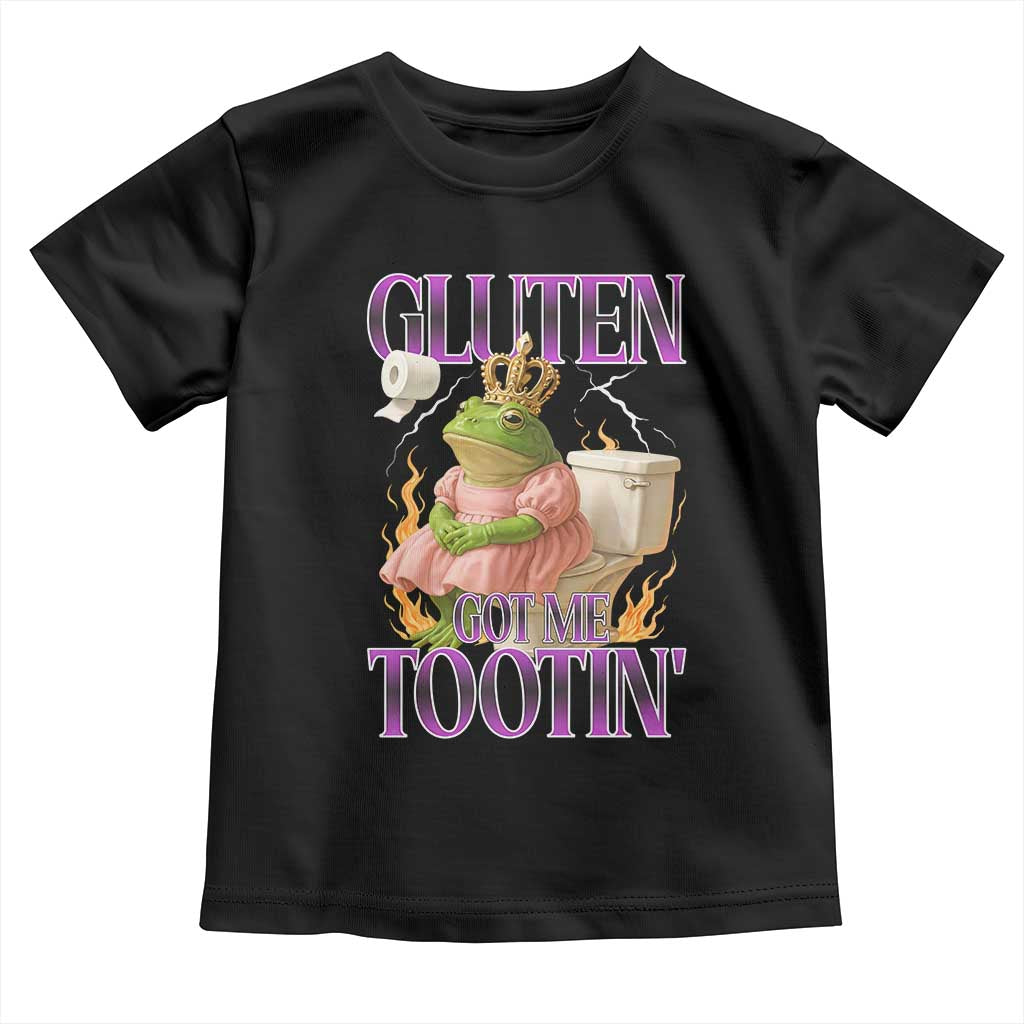 Funny Gluten Free Frog Princess Toilet Meme Toddler T Shirt Gluten Got Me Tootin TS02 Black Print Your Wear
