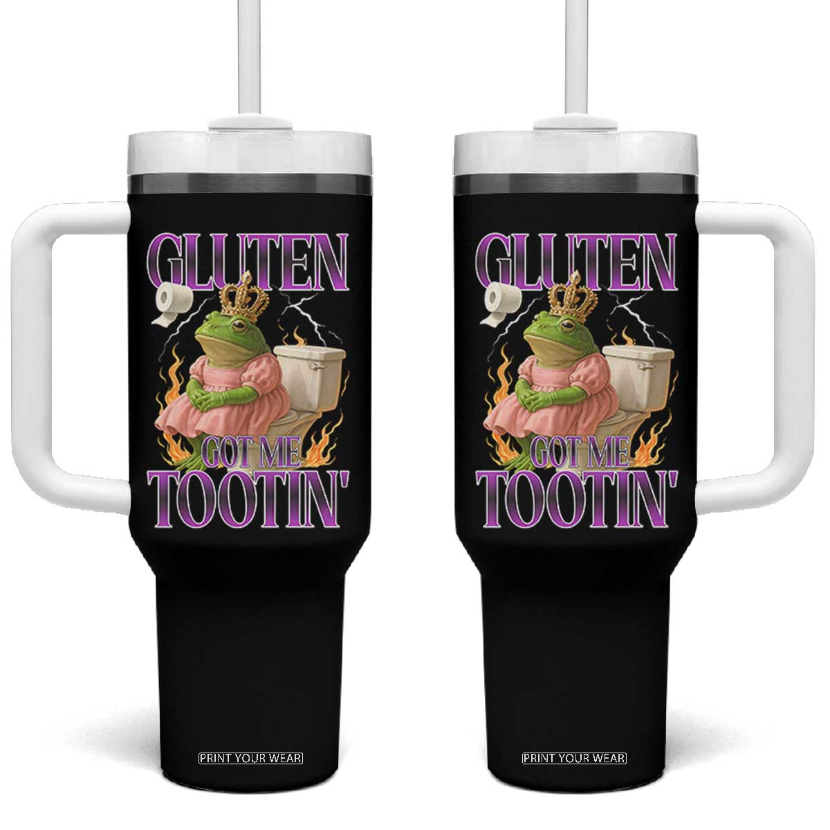 Funny Gluten Free Frog Princess Toilet Meme Tumbler With Handle Gluten Got Me Tootin TS02 One Size: 40 oz Black Print Your Wear