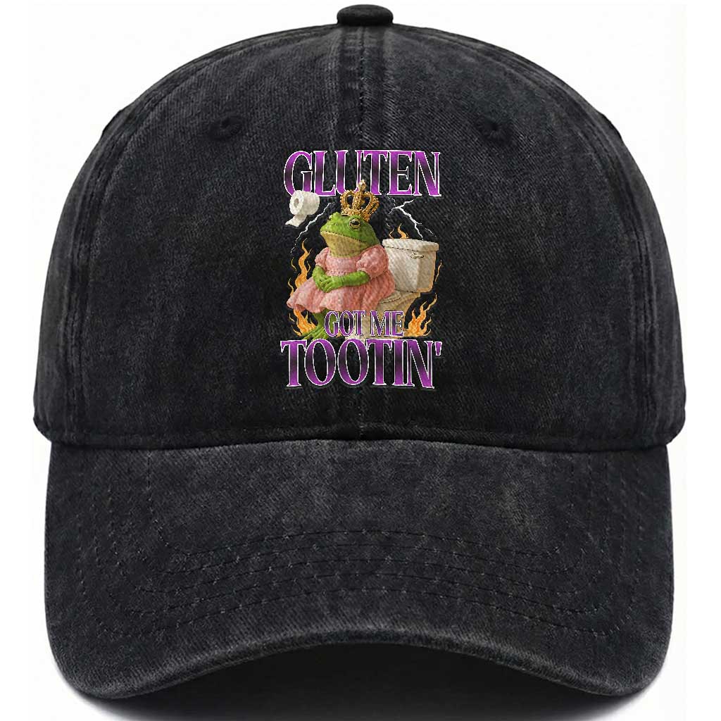 Funny Gluten Free Frog Princess Toilet Meme Washed Cotton Baseball Cap Gluten Got Me Tootin TS02 Print Your Wear