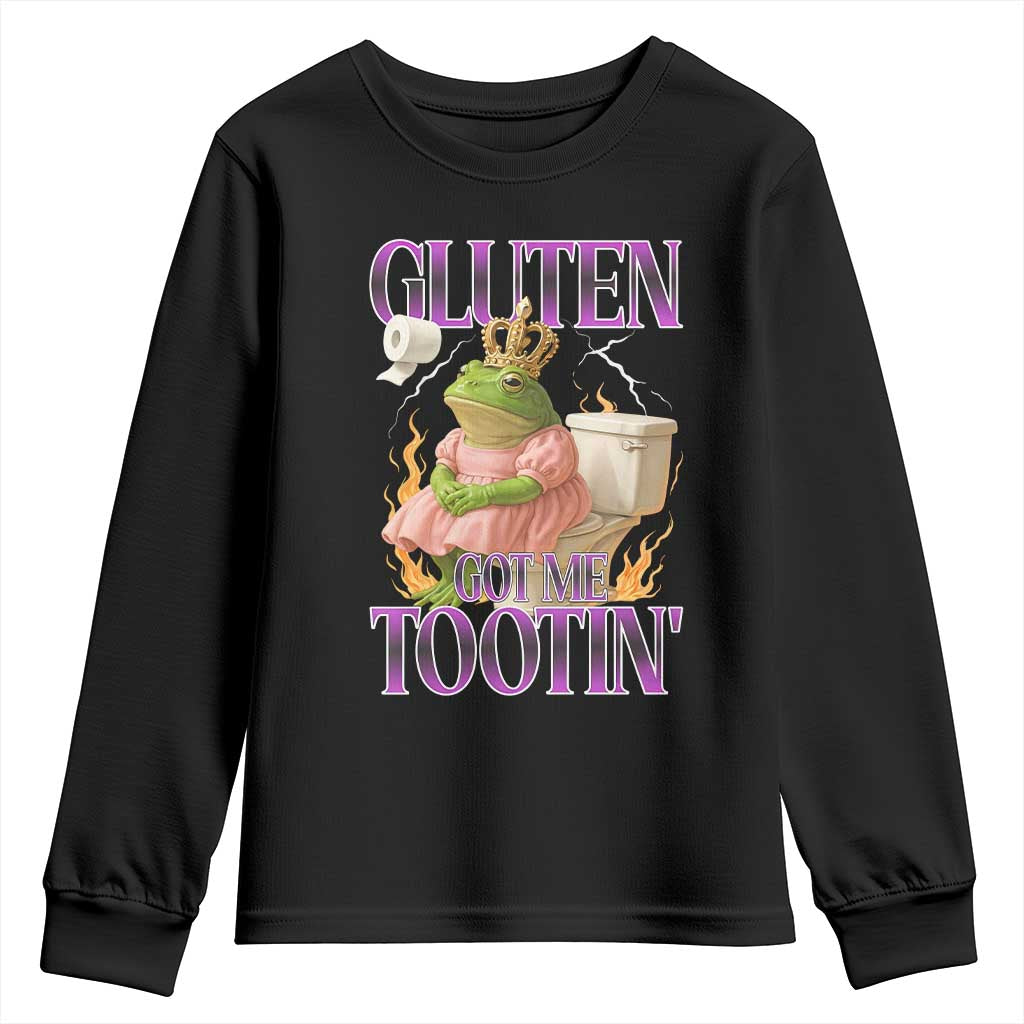 Funny Gluten Free Frog Princess Toilet Meme Youth Sweatshirt Gluten Got Me Tootin TS02 Black Print Your Wear