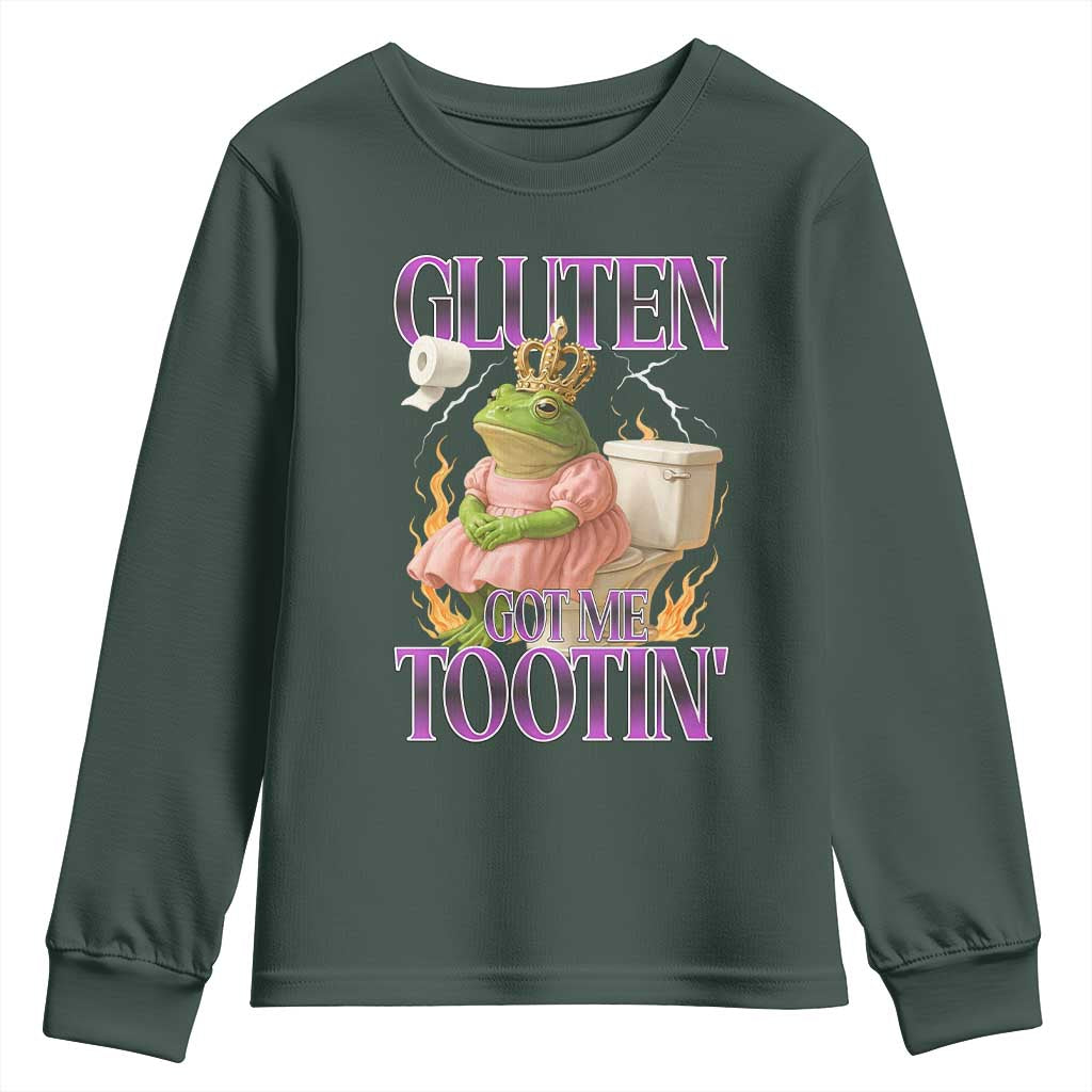 Funny Gluten Free Frog Princess Toilet Meme Youth Sweatshirt Gluten Got Me Tootin
