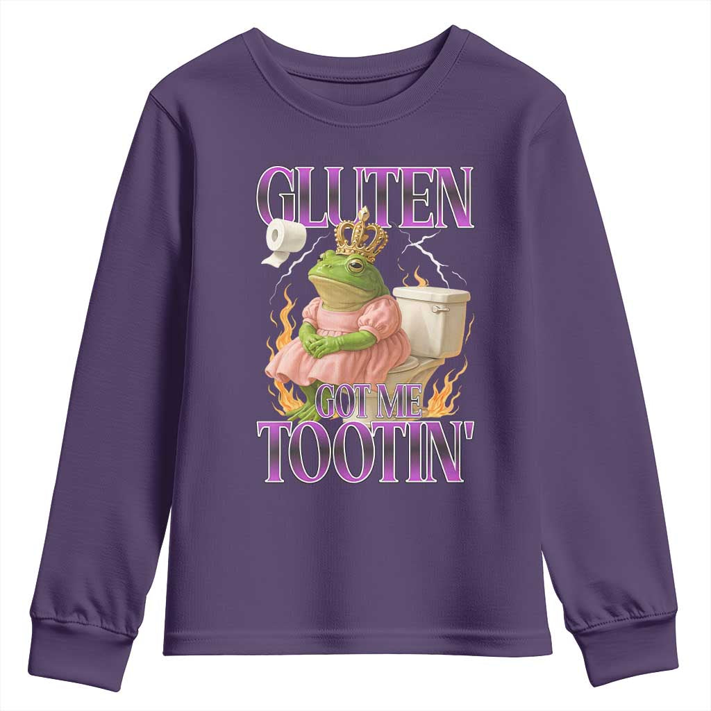 Funny Gluten Free Frog Princess Toilet Meme Youth Sweatshirt Gluten Got Me Tootin