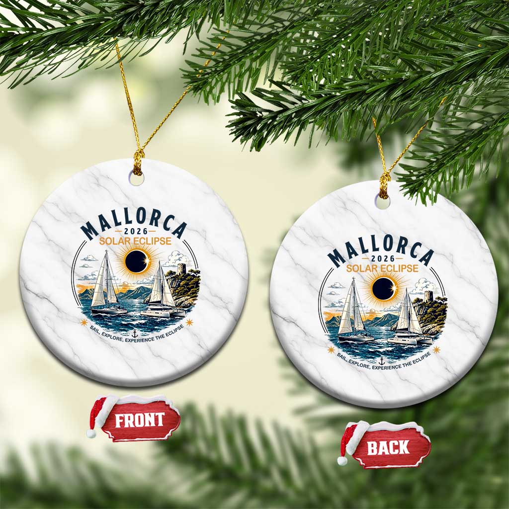 Mallorca Spain 2026 Total Solar Eclipse Ceramic Ornament Sailing Cruise Totality Sail Explore Experience Travel Souvenir TS02 1pc White Marble Print Your Wear