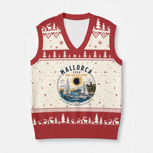 Mallorca Spain 2026 Total Solar Eclipse V-Neck Knit Sweater Vest Sailing Cruise Totality Sail Explore Experience Travel Souvenir