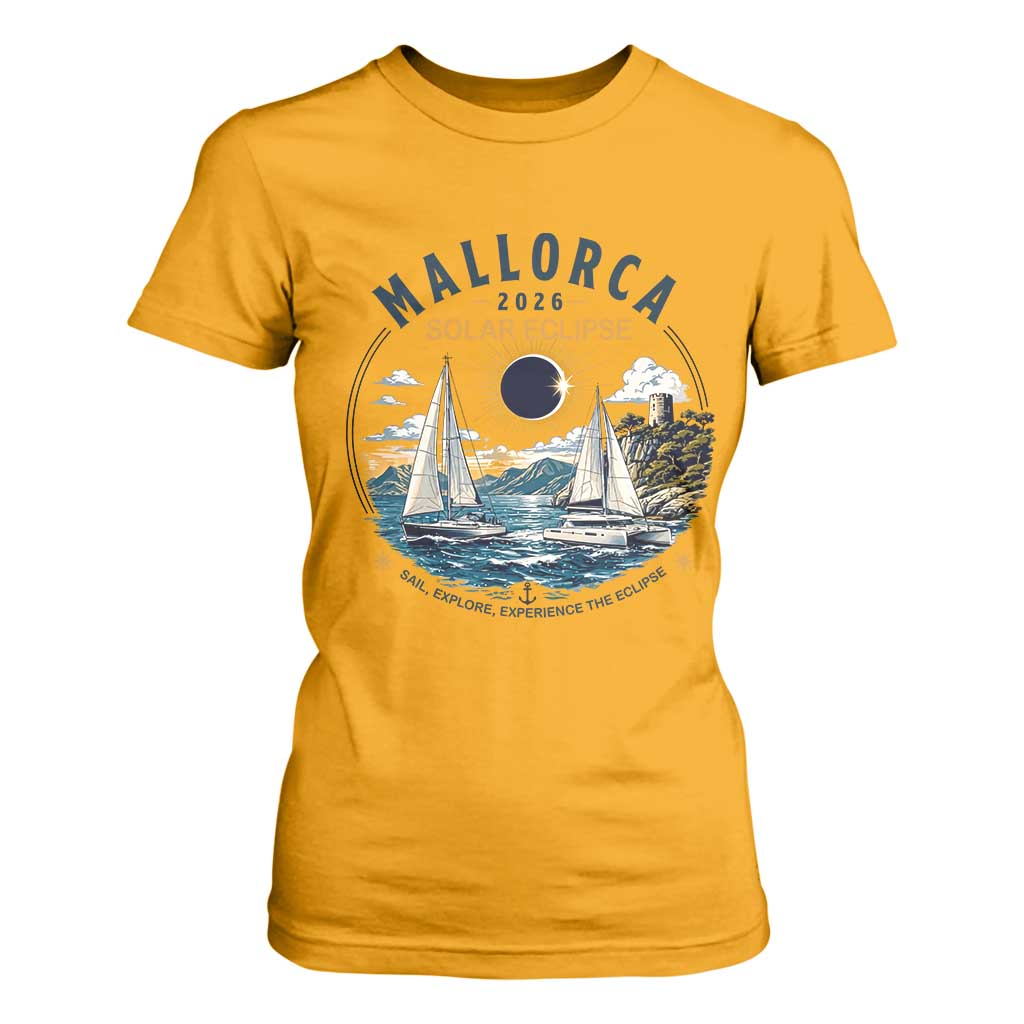 Mallorca Spain 2026 Total Solar Eclipse T Shirt For Women Sailing Cruise Totality Sail Explore Experience Travel Souvenir