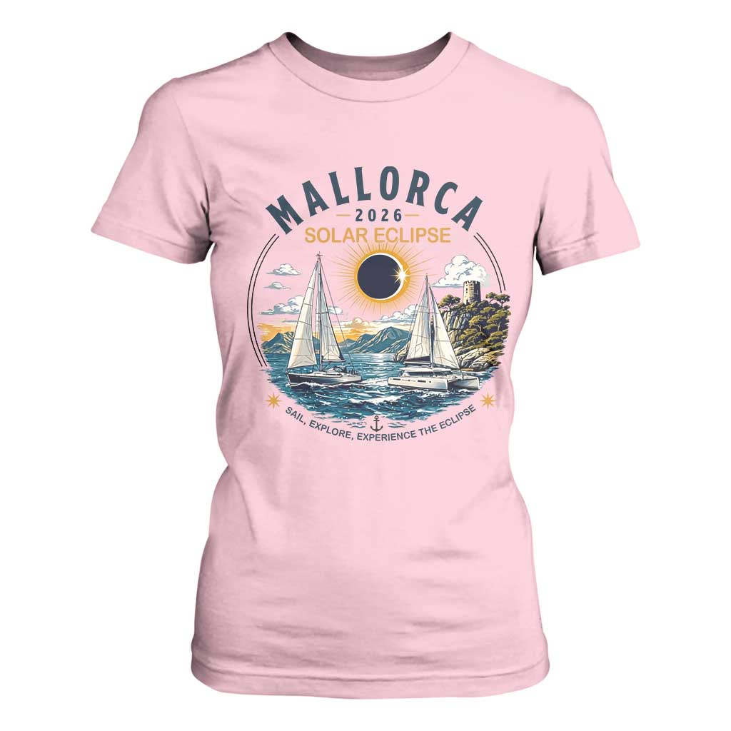 Mallorca Spain 2026 Total Solar Eclipse T Shirt For Women Sailing Cruise Totality Sail Explore Experience Travel Souvenir