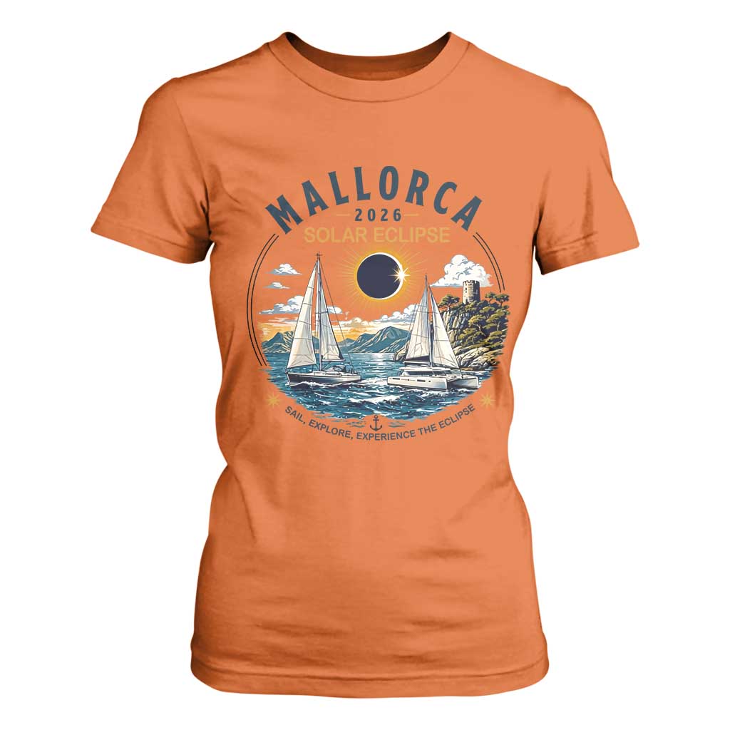 Mallorca Spain 2026 Total Solar Eclipse T Shirt For Women Sailing Cruise Totality Sail Explore Experience Travel Souvenir