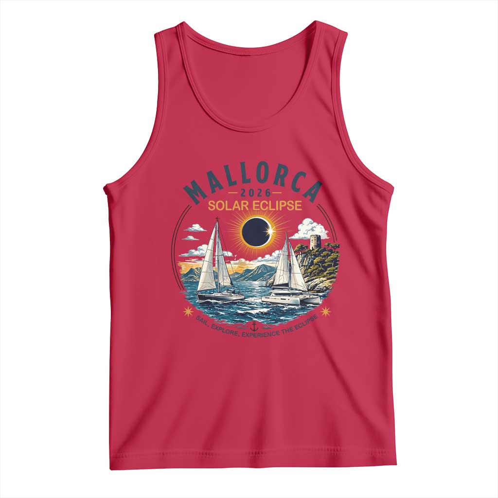 Mallorca Spain 2026 Total Solar Eclipse Tank Top Sailing Cruise Totality Sail Explore Experience Travel Souvenir