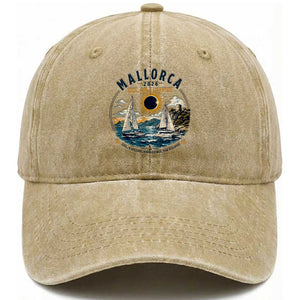 Mallorca Spain 2026 Total Solar Eclipse Washed Cotton Baseball Cap Sailing Cruise Totality Sail Explore Experience Travel Souvenir