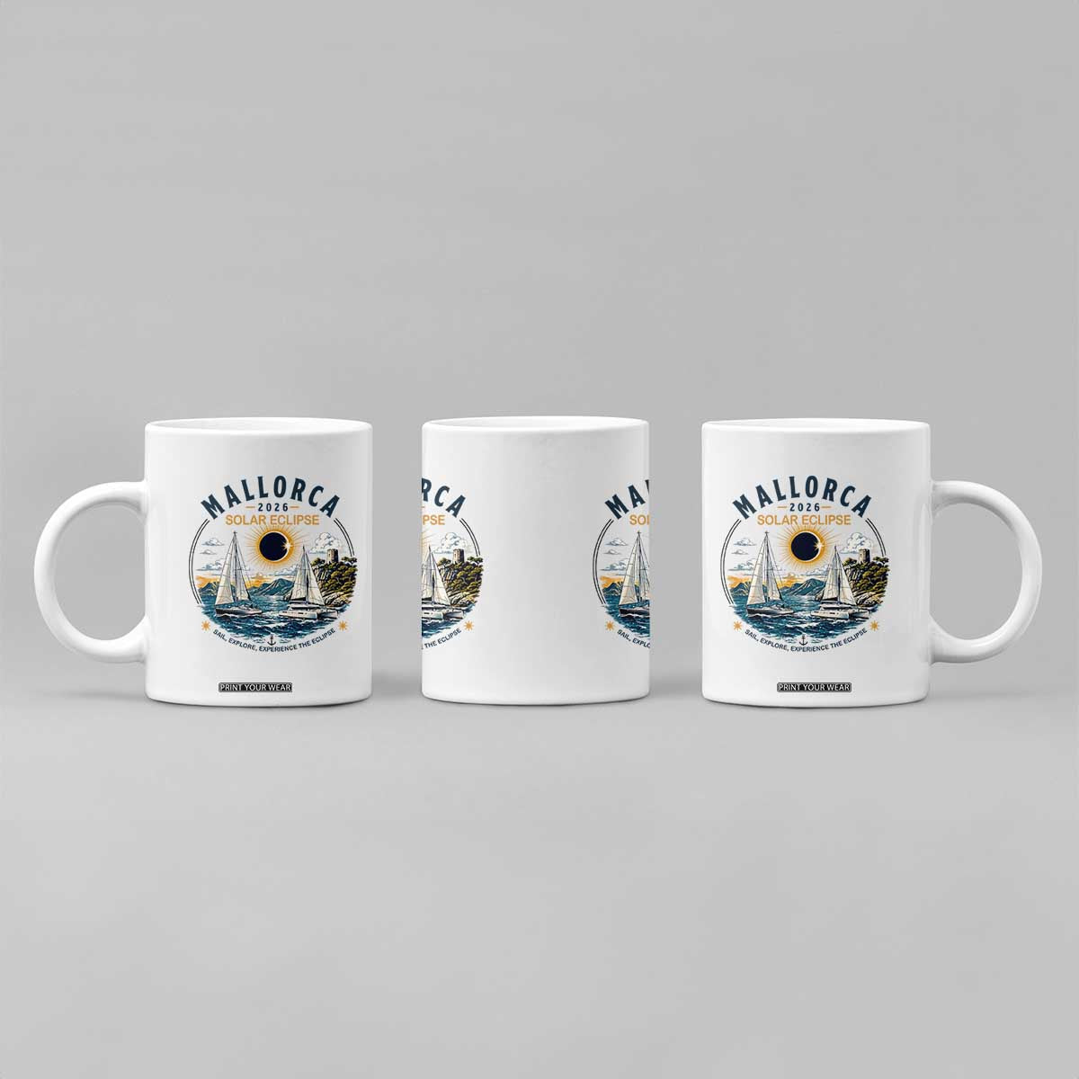 Mallorca Spain 2026 Total Solar Eclipse Coffee Mug Sailing Cruise Totality Sail Explore Experience Travel Souvenir