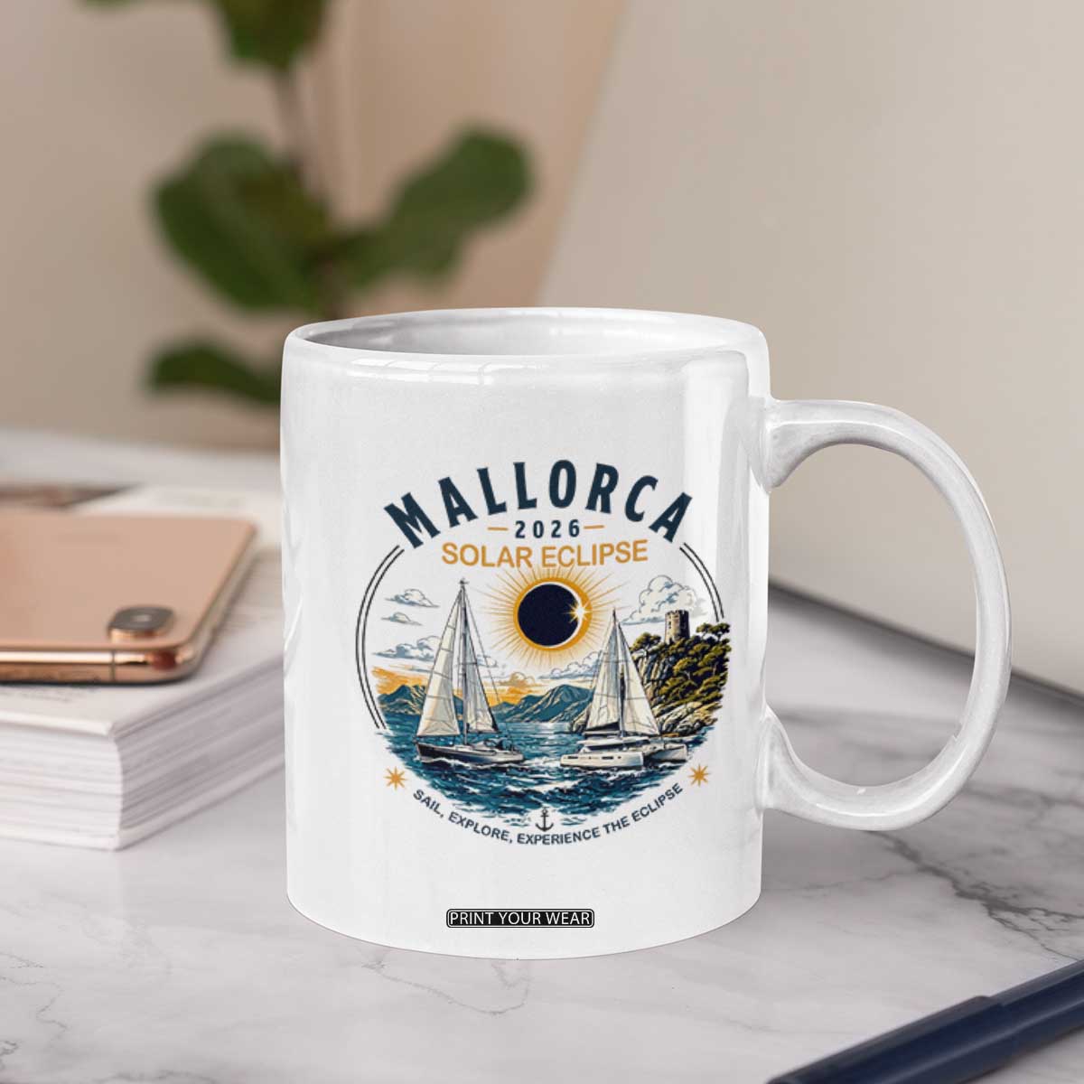 Mallorca Spain 2026 Total Solar Eclipse Coffee Mug Sailing Cruise Totality Sail Explore Experience Travel Souvenir