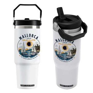 Mallorca Spain 2026 Total Solar Eclipse Flip Straw Tumbler Sailing Cruise Totality Sail Explore Experience Travel Souvenir