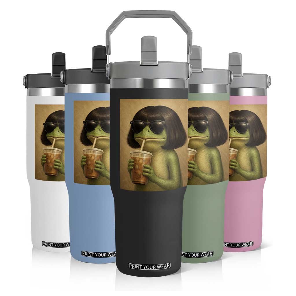 Funny Frog Bob Haircut Renaissance Painting Meme Flip Straw Tumbler