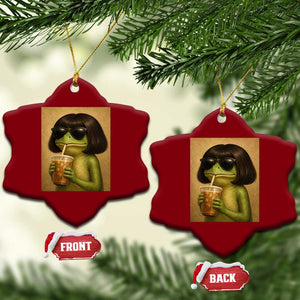 Funny Frog Bob Haircut Renaissance Painting Meme Ceramic Ornament