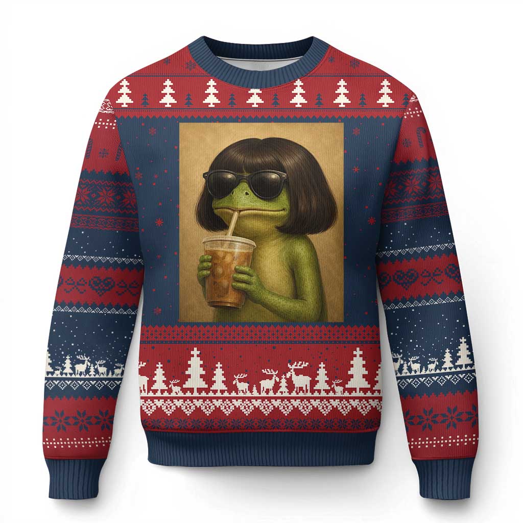 Funny Frog Bob Haircut Renaissance Painting Meme Ugly Christmas Sweater TS02 Navy Red Print Your Wear