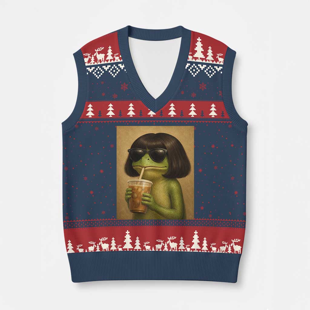 Funny Frog Bob Haircut Renaissance Painting Meme V-Neck Knit Sweater Vest