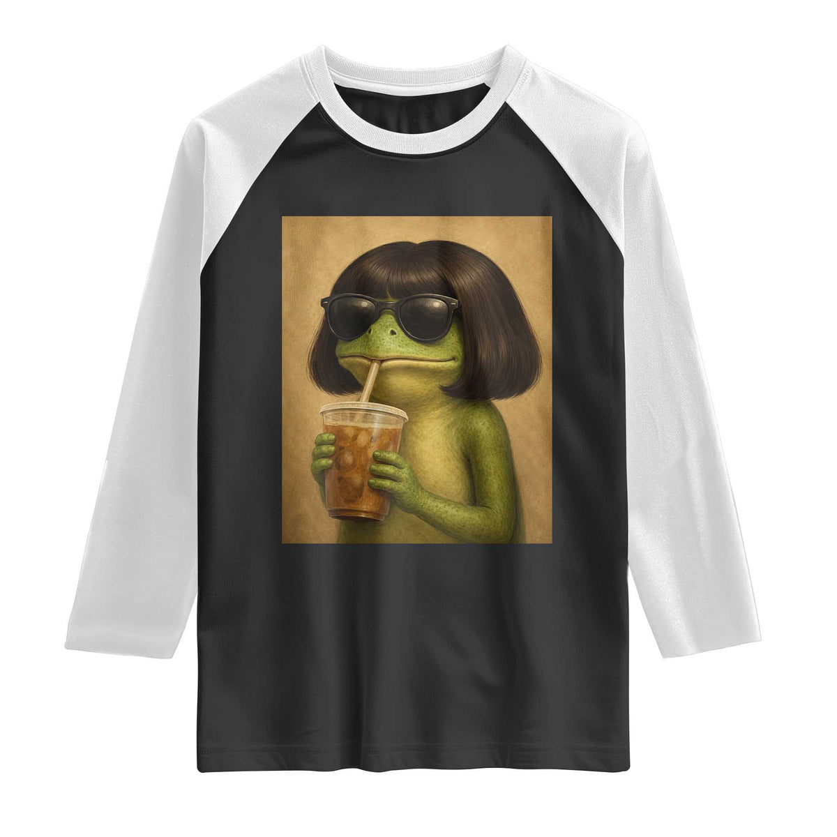 Funny Frog Bob Haircut Renaissance Painting Meme Raglan Shirt