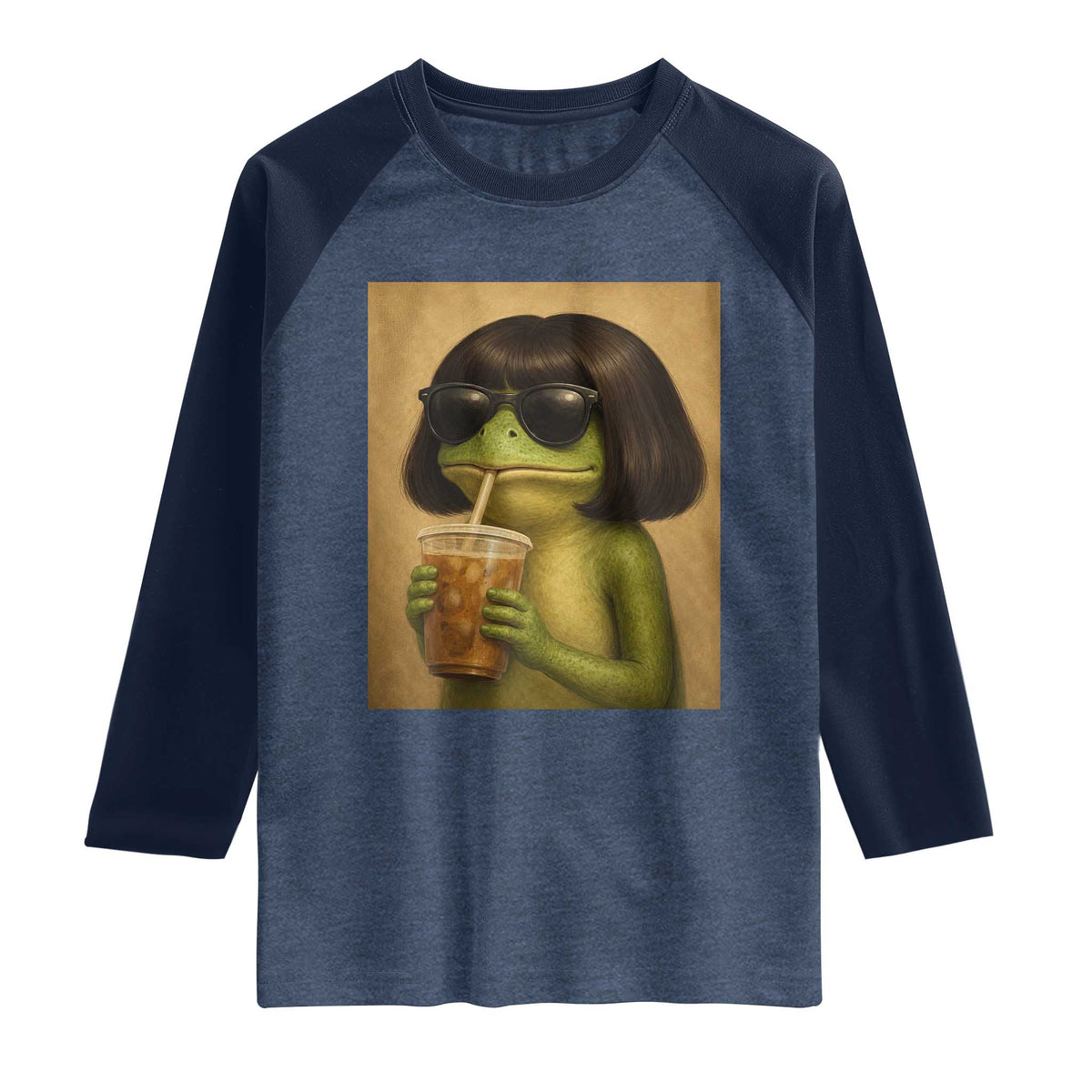 Funny Frog Bob Haircut Renaissance Painting Meme Raglan Shirt