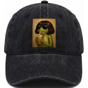 Funny Frog Bob Haircut Renaissance Painting Meme Washed Cotton Baseball Cap