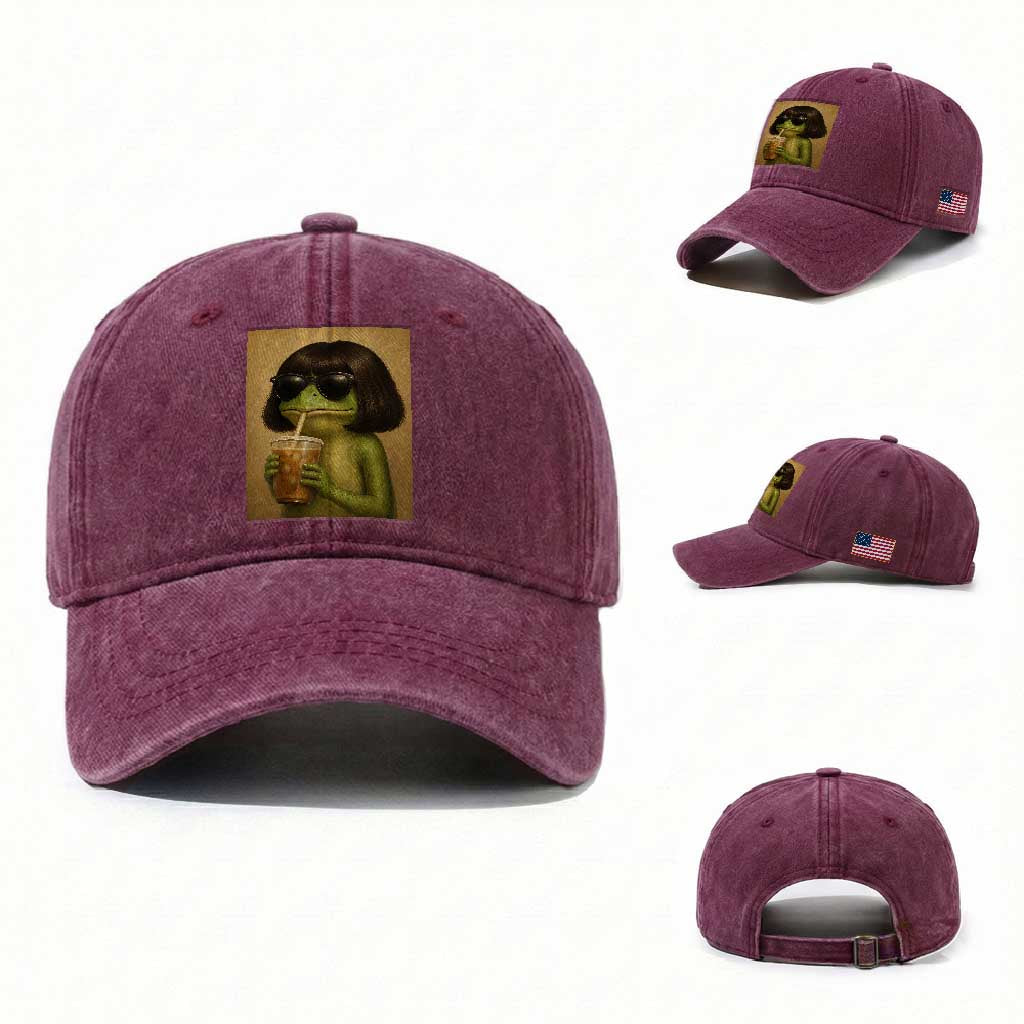 Funny Frog Bob Haircut Renaissance Painting Meme Washed Cotton Baseball Cap