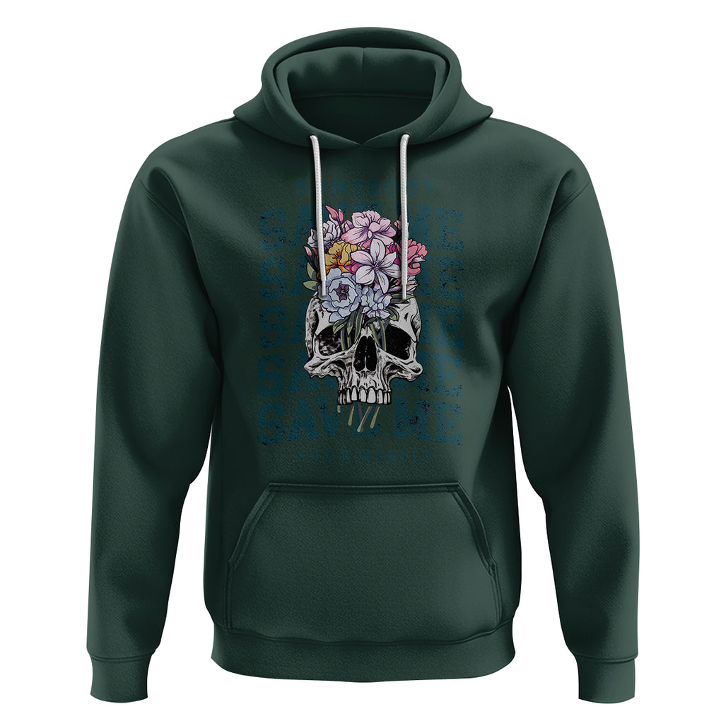 Retro Western Skull Hoodie Somebody Save Me From Myself Country Music TS02 Dark Forest Green Printyourwear