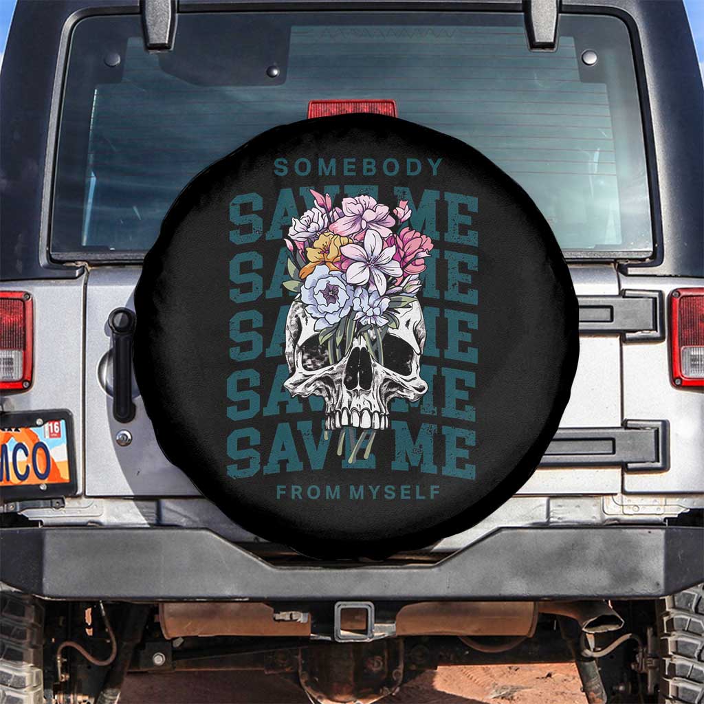 Retro Western Skull Spare Tire Cover Somebody Save Me From Myself Country Music TS02 No hole Black Print Your Wear
