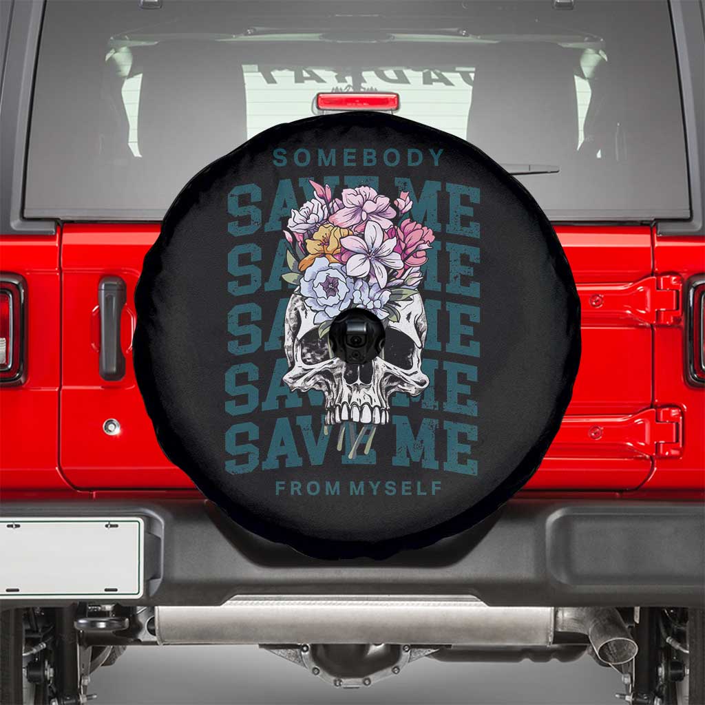 Retro Western Skull Spare Tire Cover Somebody Save Me From Myself Country Music TS02 Black Print Your Wear