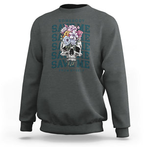 Retro Western Skull Sweatshirt Somebody Save Me From Myself Country Music TS02 Dark Heather Printyourwear