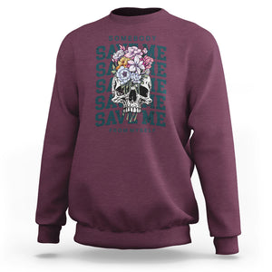 Retro Western Skull Sweatshirt Somebody Save Me From Myself Country Music TS02 Maroon Printyourwear