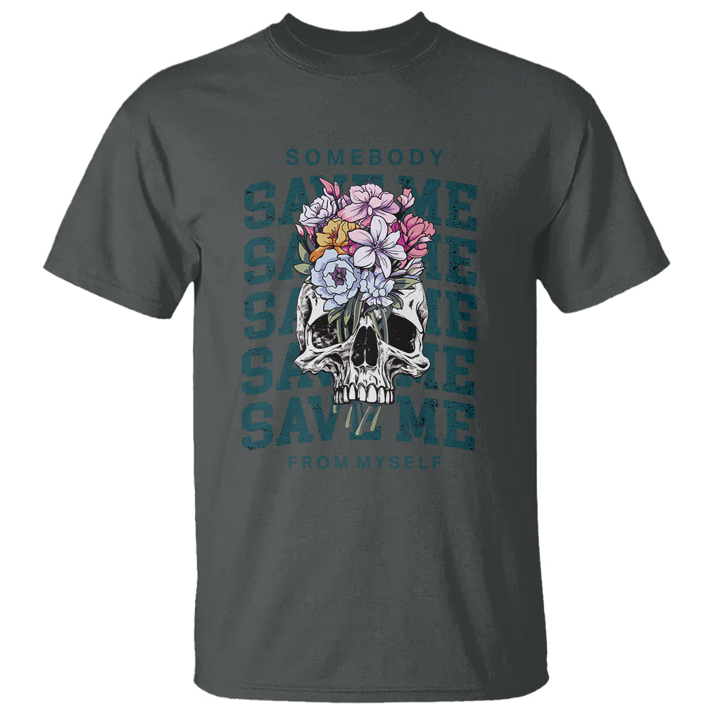 Retro Western Skull T Shirt Somebody Save Me From Myself Country Music TS02 Dark Heather Printyourwear