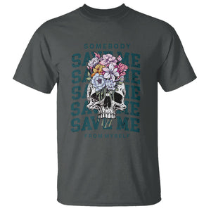 Retro Western Skull T Shirt Somebody Save Me From Myself Country Music TS02 Dark Heather Printyourwear
