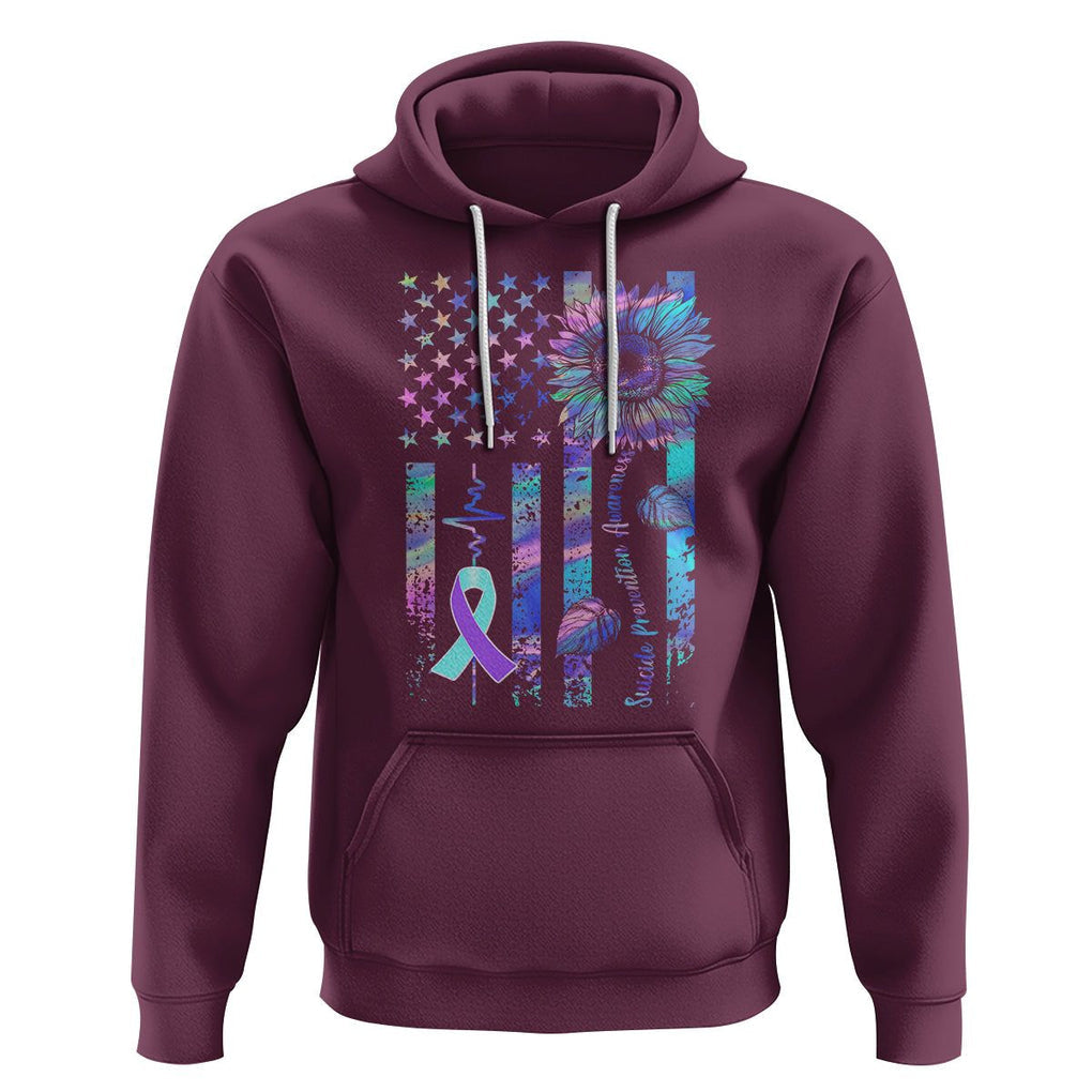 Suicide Prevention Awareness Hoodie Support Squad Teal And Purple American Flag Sunflower TS02 Maroon Printyourwear