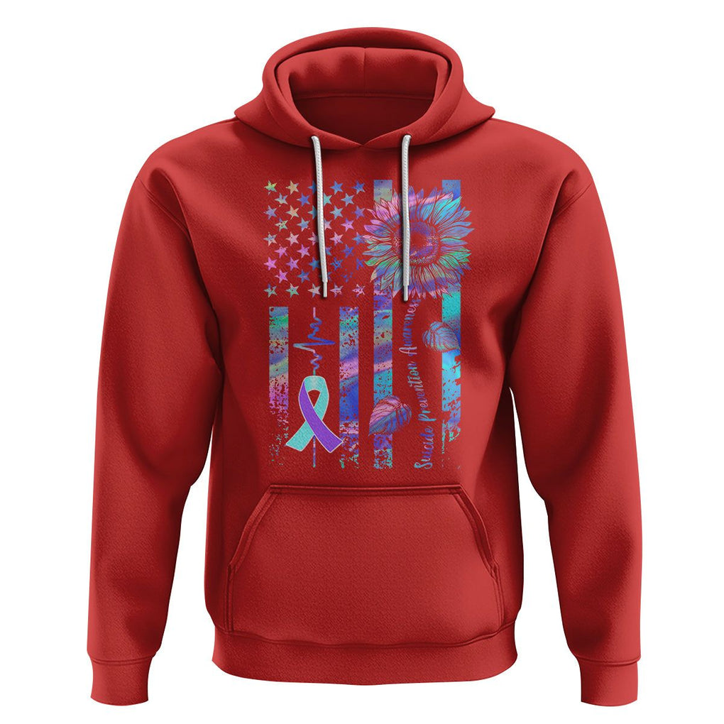 Suicide Prevention Awareness Hoodie Support Squad Teal And Purple American Flag Sunflower TS02 Red Printyourwear