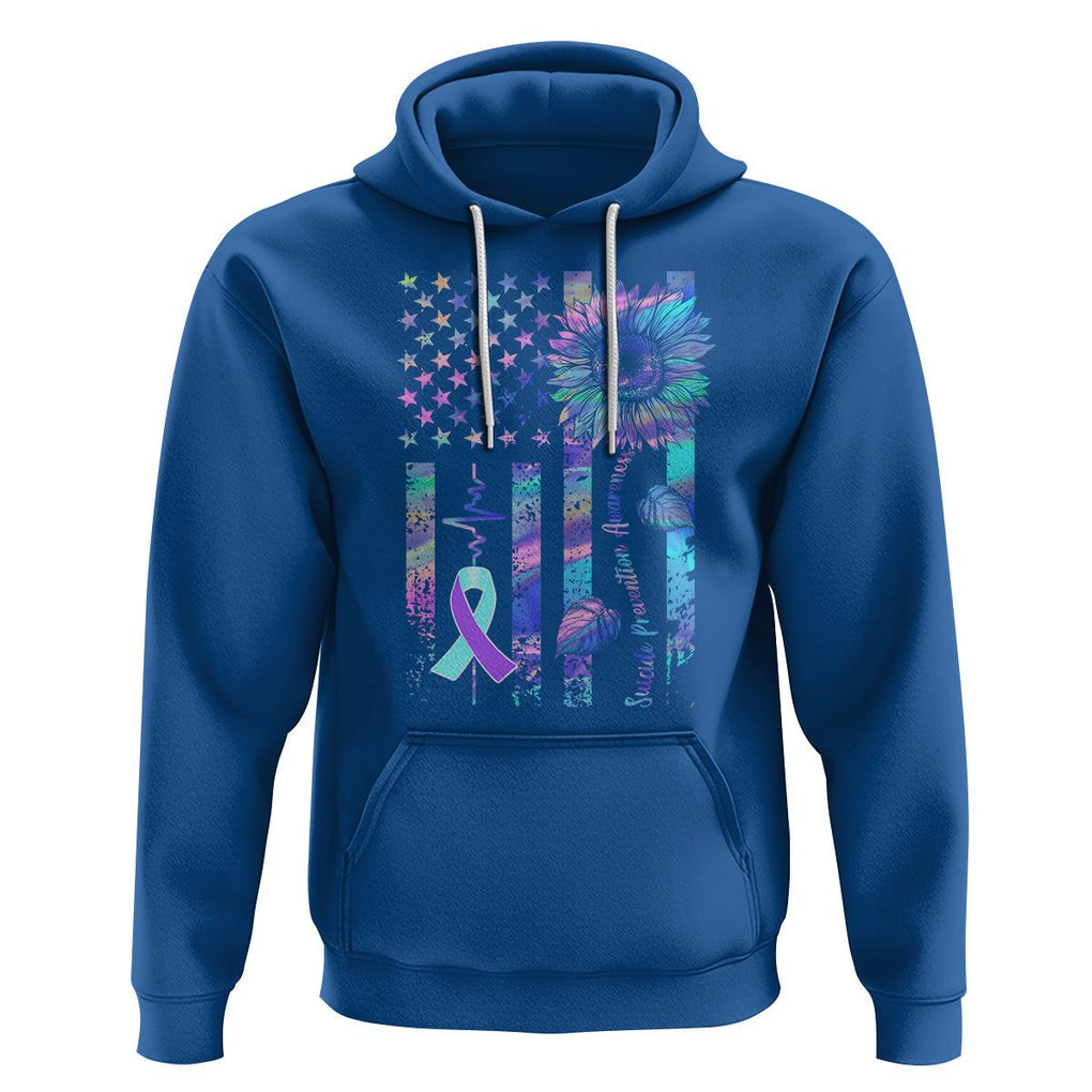 Suicide Prevention Awareness Hoodie Support Squad Teal And Purple American Flag Sunflower TS02 Royal Blue Printyourwear