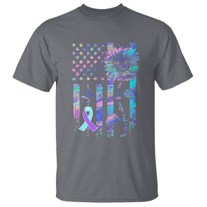 Suicide Prevention Awareness T Shirt - Support Squad Teal Purple American Flag Sunflower Tee TS02 Charcoal Printyourwear