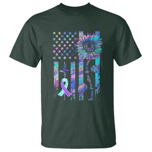 Suicide Prevention Awareness T Shirt - Support Squad Teal Purple American Flag Sunflower Tee TS02 Dark Forest Green Printyourwear