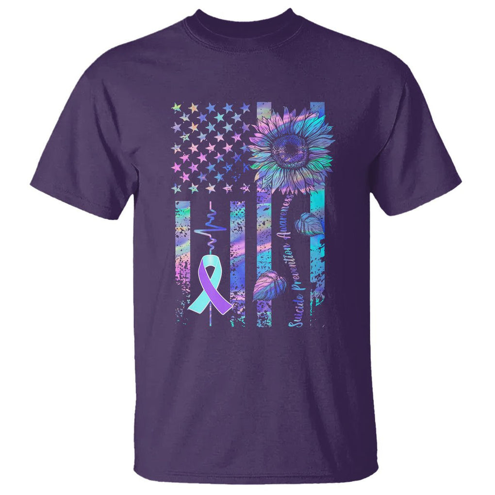 Suicide Prevention Awareness T Shirt - Support Squad Teal Purple American Flag Sunflower Tee TS02 Purple Printyourwear