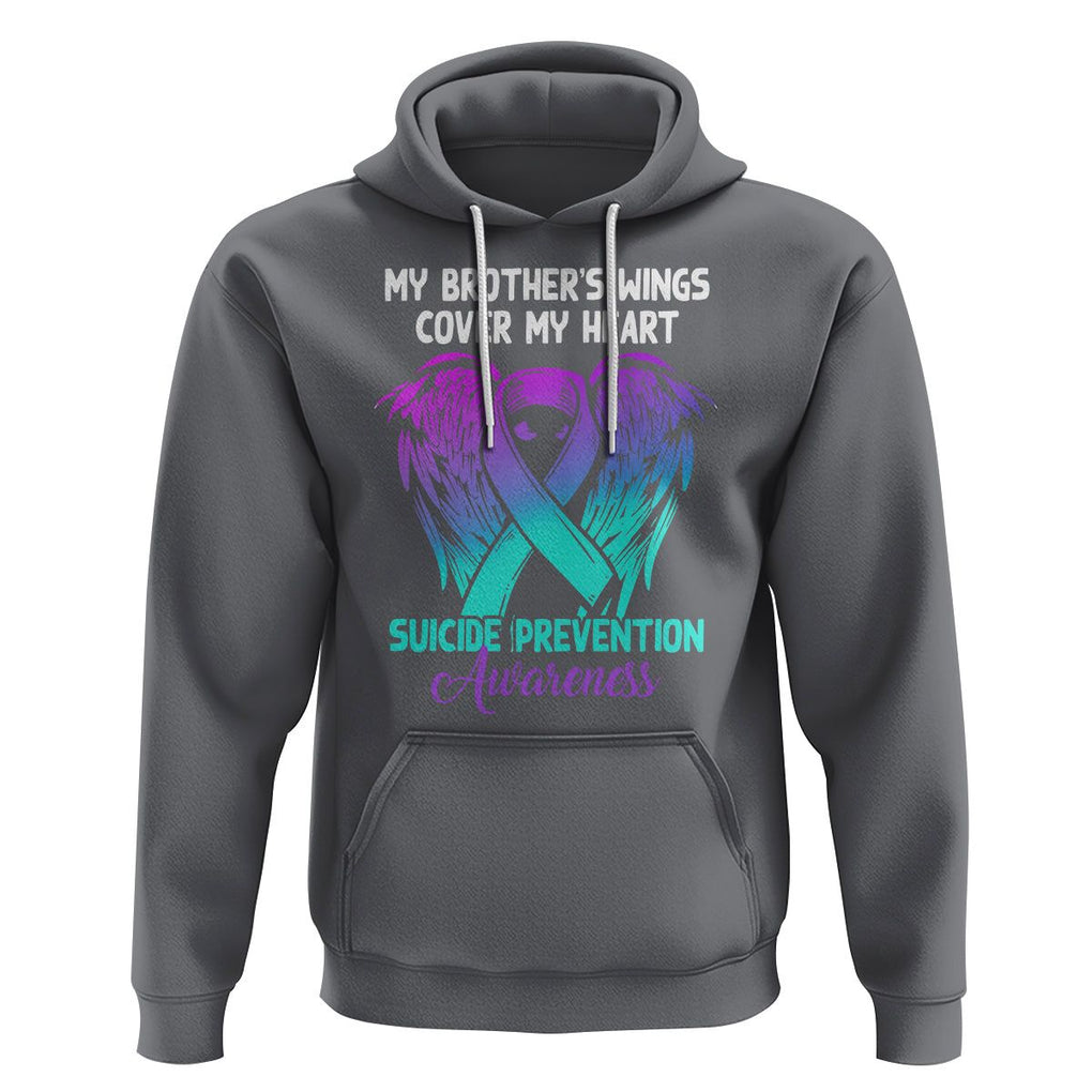 Suicide Prevention Awareness Hoodie Suicide Awareness Support My Brother's Wings Cover My Heart TS02 Charcoal Printyourwear
